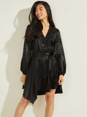 Black Guess Eco Doha Wrap Women's Dresses | 2640-FGCHP