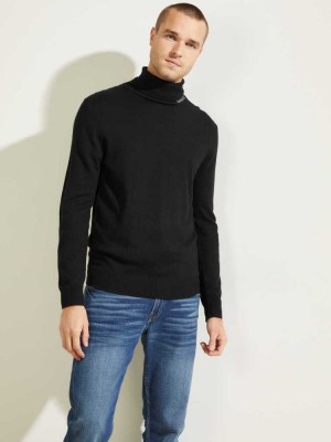 Black Guess Eco Lane Basic Turtleneck Men's T-Shirts | 9702-TDFKA