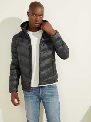 Black Guess Eco Lightweight Puffer Men's Jackets | 4851-AUKWT