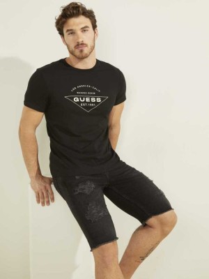 Black Guess Eco Logo Men's T-Shirts | 6790-YMHKA