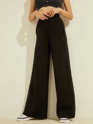 Black Guess Eco Logo Tape Scuba Wide-Leg Women's Pants | 3921-CHYDP