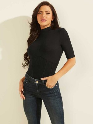 Black Guess Eco Morgan Top Women's Tops | 7208-YRCLK