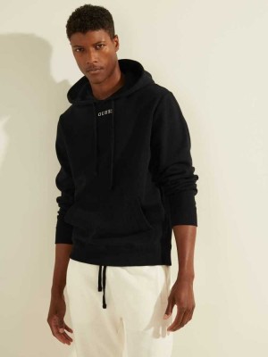 Black Guess Eco Roy Embroidered Logo Men's Hoodies | 6013-ZNWFQ