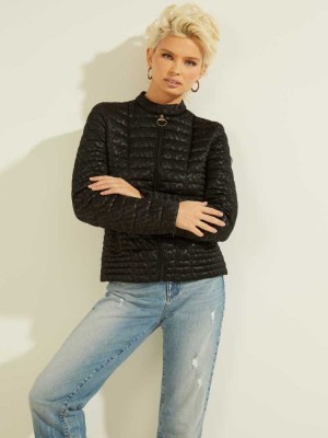 Black Guess Eco Vona Logo Women's Jackets | 8603-EVMHY