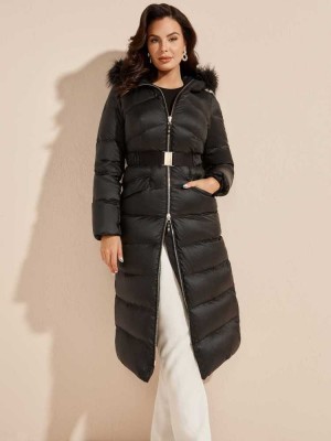 Black Guess Elin Longline Down Women's Jackets | 1850-YDHTN