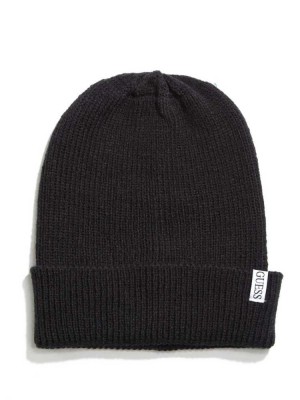 Black Guess Elliot Patch Men's Beanie | 6183-KQCZV