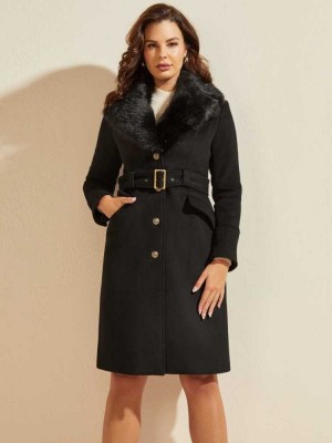 Black Guess Elly Wool Women's Coats | 3678-MAKXV