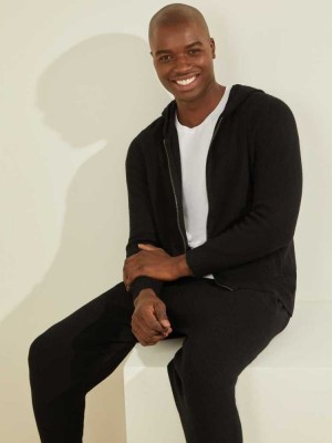 Black Guess Esmere Wool-Blend Zip Men's Hoodies | 5168-RXLQM