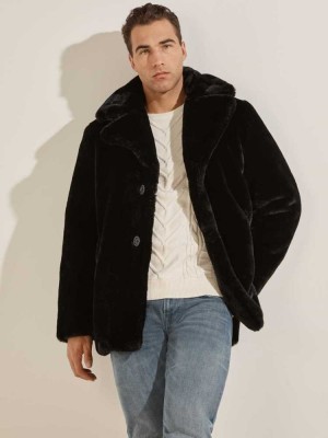 Black Guess Faux-Fur Men's Coats | 5430-RXKAT
