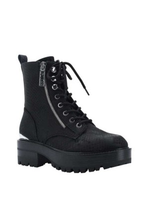 Black Guess Fearne Combat Women's Boots | 0857-ETOJD