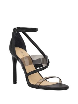 Black Guess Felecia Transparent Heeled Women's Heels Sandals | 2536-HPNLK
