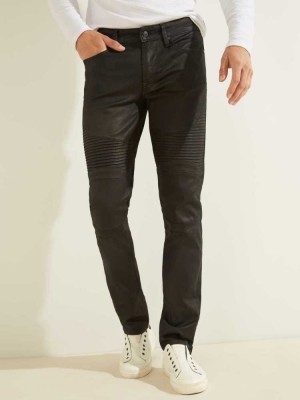Black Guess Freeformed Moto Slim Tapered Men's Coats | 5406-YLPMJ