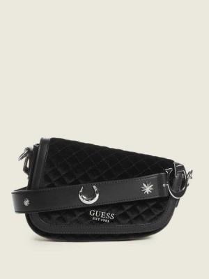 Black Guess G-Dream Velvet Flap Women's Shoulder Bags | 5201-JFMXG