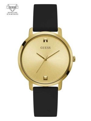 Black Guess Gold-Tone Diamond Analog Men's Watches | 2594-PBKYW