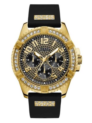 Black Guess Gold-Tone Multifunction Men's Watches | 7908-JUOEG