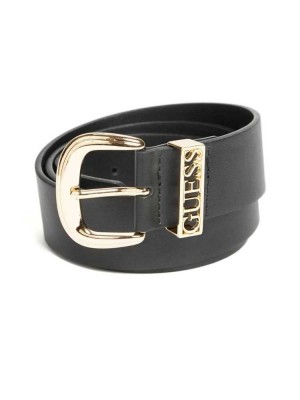 Black Guess Gold Logo Block Women's Belts | 8091-RMGWT