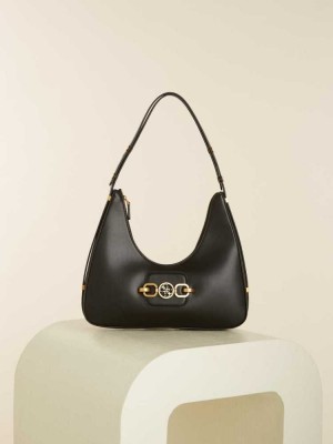 Black Guess Hensely Hobo Women's Shoulder Bags | 5138-JYGLN