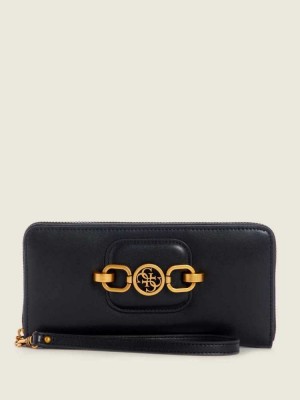 Black Guess Hensely Large Zip-Around Women's Wallets | 2653-UKXEV