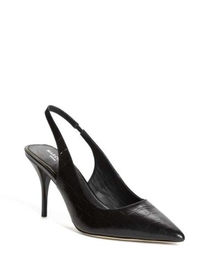 Black Guess Juna Crocodile Sling Back Heel Women's Heels Shoes | 7169-WSVYH