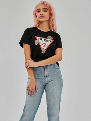 Black Guess Kaira Easy Women's T-Shirts | 9823-CKRNM