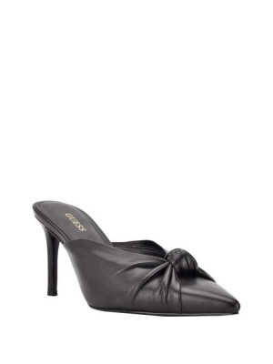 Black Guess Knot Front Pointed Toe Mules Women's Mules | 2154-QFAUG