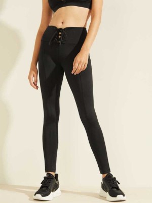 Black Guess Lace-Up Women's Leggings | 9825-HUDLY