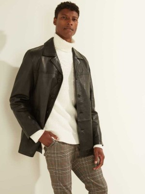 Black Guess Leather Car Men's Coats | 2395-ZSIWV