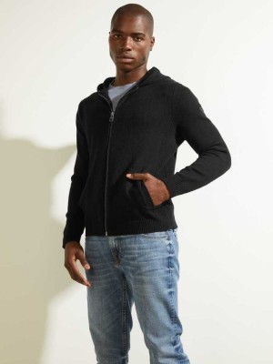 Black Guess Liam Zip-Up Men's Hoodies | 2763-LTPOU