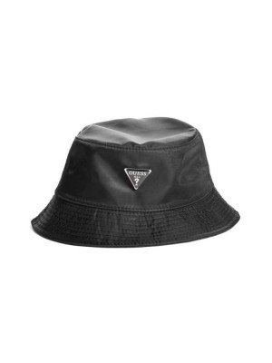 Black Guess Logo Emblem Nylon Bucket Women's Hats | 2461-DSGWV