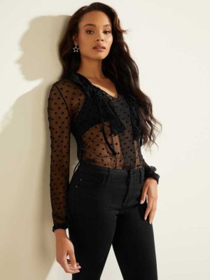 Black Guess Lucilla Silk Women's Blouse | 9512-OWCFJ