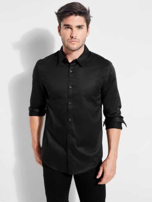 Black Guess Luxe Stretch Men's Shirts | 7960-NWKYG