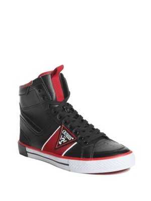 Black Guess Maeno Triangle Logo High-Top Men's Sneakers | 3587-ZSXHR