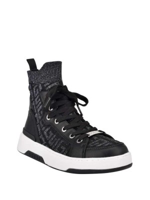 Black Guess Manney Knit Logo High-Top Women's Sneakers | 0958-CSYRD