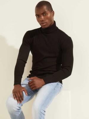 Black Guess Mateo Turtleneck Men's T-Shirts | 7091-RMKQE