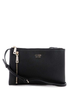 Black Guess Naya Double-Zip Women's Crossbodies | 5194-FRGOW