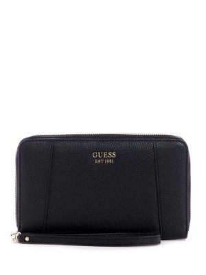 Black Guess Naya Double Zip Wristlet Women's Wallets | 0532-ZPGHK