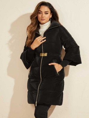 Black Guess Night Puffer Women's Jackets | 3754-JXDWQ