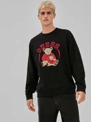 Black Guess Originals Bear Crewneck Men's Sweatshirt | 1574-HVJPE