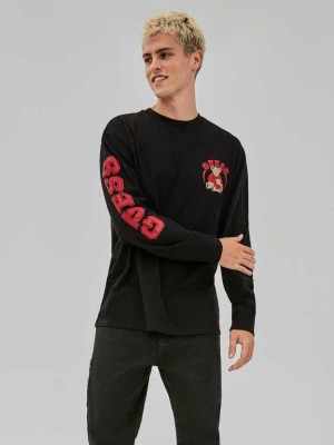 Black Guess Originals Bear Long-Sleeve Men's T-Shirts | 8273-OKFHY