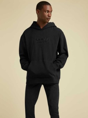 Black Guess Originals Kit Logo Men's Hoodies | 9406-CGVFQ