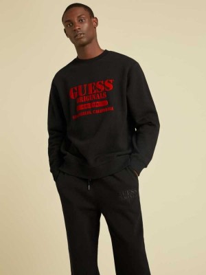Black Guess Originals Logo Crewneck Men's Sweatshirt | 5163-HCVBT