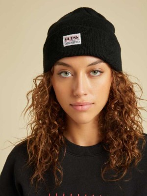 Black Guess Originals Logo Men's Beanie | 3781-QUFHT