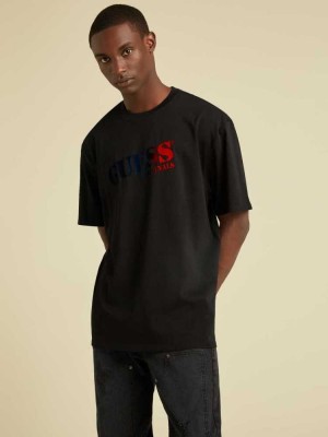 Black Guess Originals Ombre Logo Men's T-Shirts | 6294-YBADZ
