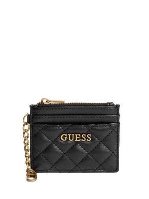 Black Guess Quilted Card Holder Women's Wallets | 4607-XENFZ