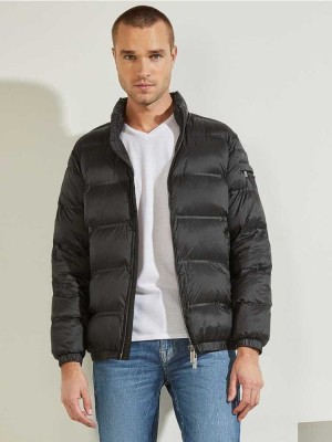 Black Guess Quilted Puffer Men's Jackets | 9026-EYZQN
