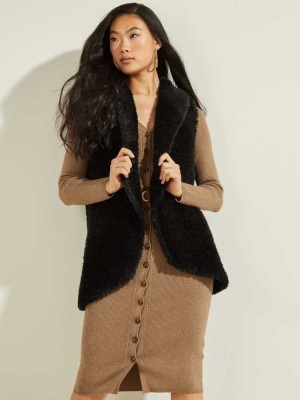 Black Guess Raffaella Faux-Fur Women's Vest | 1926-PWTCM