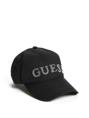 Black Guess Rhinestone Logo Baseball Women's Hats | 6401-KSOGA