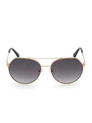 Black Guess Round Aviator Women's Sunglasses | 3259-NJGTX