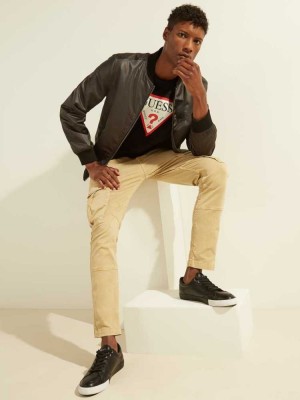Black Guess Satin Bomber Men's Jackets | 8103-ZDIUA