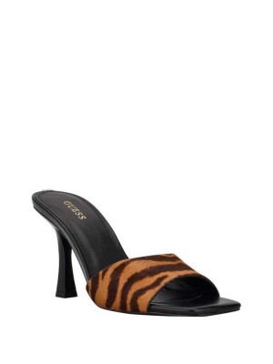 Black Guess Seldiey Square-Toe Tiger Mules Women's Mules | 7645-TUCRF
